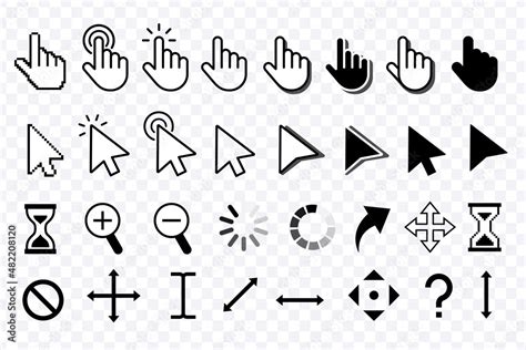 Computer Mouse Click Cursor Mouse Pointers Set Black Vector Icons Of