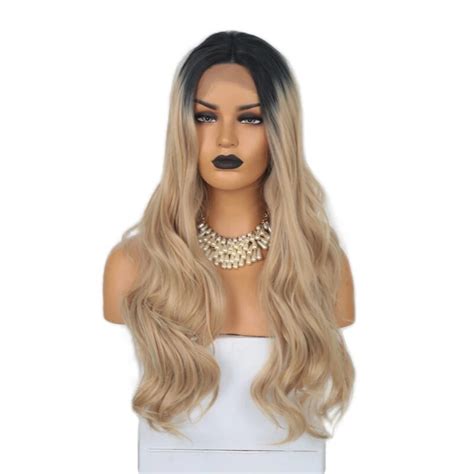 Rongduoyi Long Natural Wavy Ombre Blonded Hair Synthetic Lace Front Wigs For Women Two Tone Mix