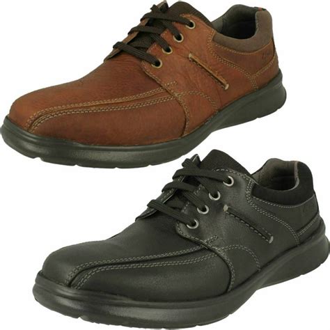 Mens Clarks Stitch Detail Wide Fit Lace Up Leather And Textile Shoes Cotrell Walk Ebay Lace Up