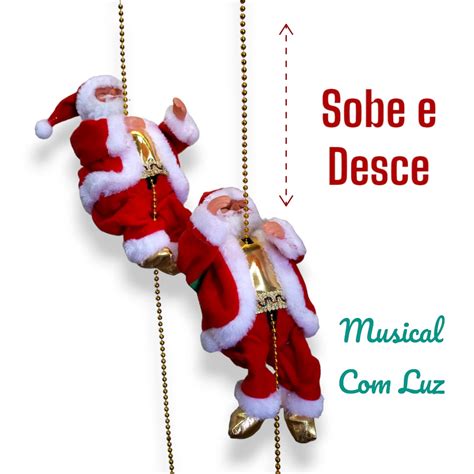 Papai Noel Sobe E Desce Cord O Musical Cord O Luz A Pilha