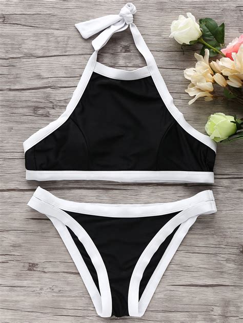 26 OFF 2022 Halter High Neck Bikini Set In BLACK ZAFUL