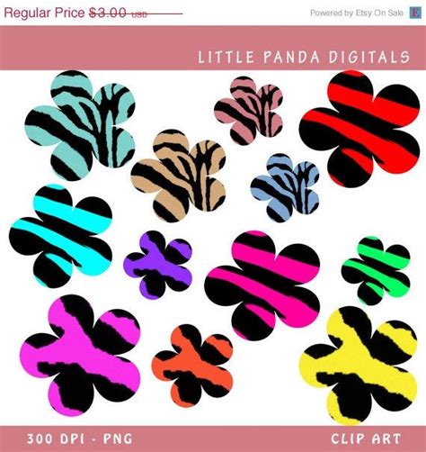 Off Zebra Flowers Digital Clip Art Personal And Commercial Use