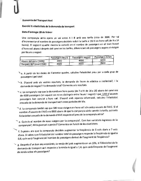 Ejercicio Elasticitats De La Demanda De Transport Economia Del