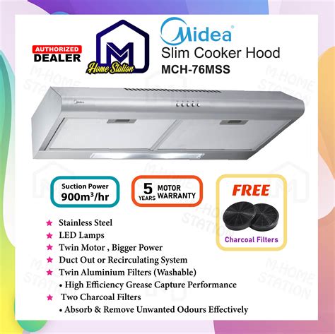 Midea Slim Cooker Hood Stainless Steel 76cm Mch 76mss Mch76mss