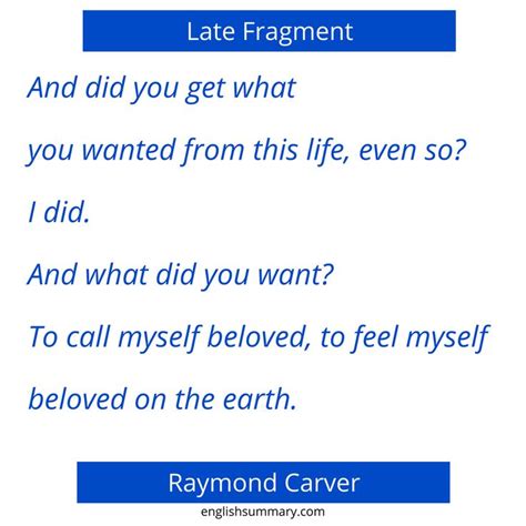 Late Fragment By Reymond Carver Carver Raymond Carver Analysis