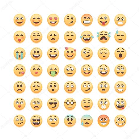 Conjunto De Emoticons Sorridentes Bonitos Emoji Isolado No Fundo Branco Ilustração Vetorial