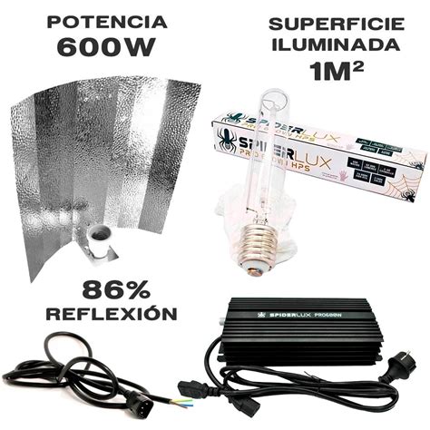 Kit de Iluminación de 600W Digital SpiderLux con bombilla y reflector