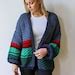 Oversize Chunky Knit Striped Cardigan Textured Colored Hand Etsy