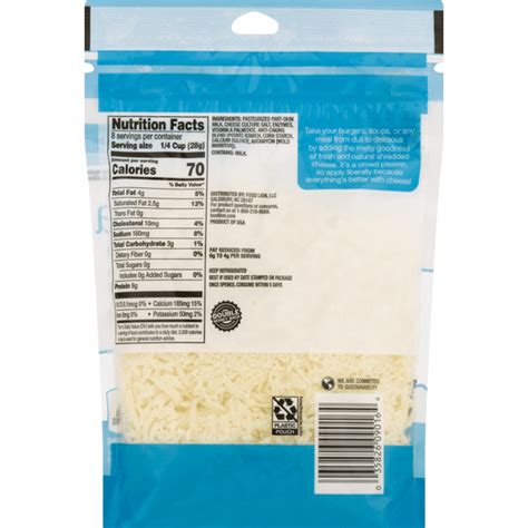 Food Lion Cheese Natural Reduced Fat Mozzarella Shredded Pouch 8 Oz From Food Lion