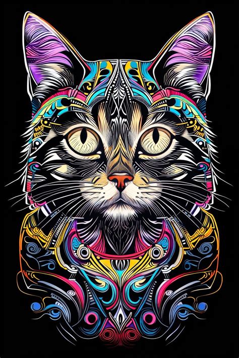 Stunning Multi Color Scratchboard Art Intricate Tabby Cat Designs On