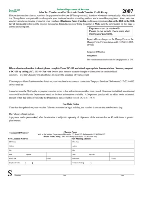 Form St 103 Sales Tax Vouchers Andor Electronic Funds Transfer