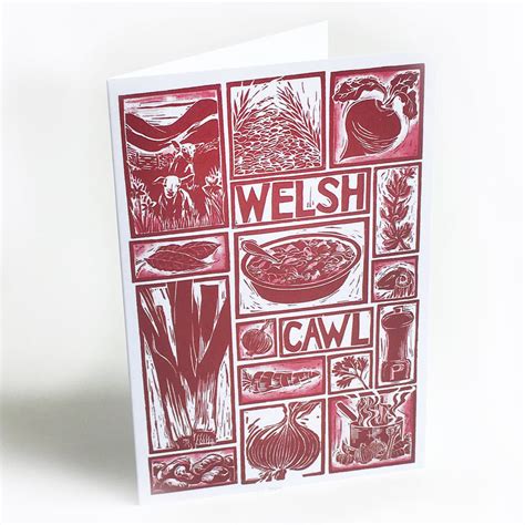 Welsh Cawl Illustrated Recipe Greetings Card Lino Cut Print Recipe