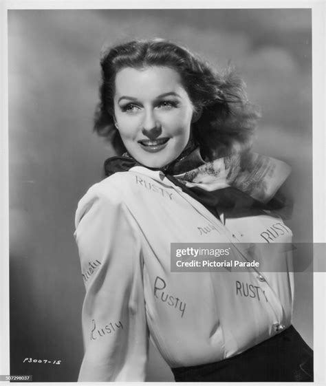 Portrait Of Actress Rhonda Fleming Wearing A Shirt With The Word