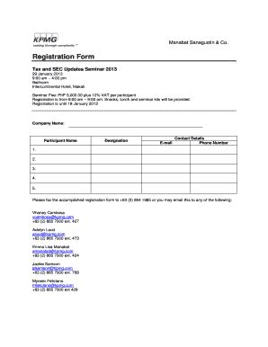 Fillable Online Registration Form Kpmg Fax Email Print Pdffiller