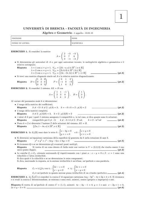 Prova D Esame Svolta Algebra E Geometria Gennaio Di