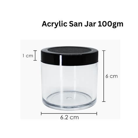 Acrylic San Jar All Sizes Black Lid Transparent Body Suppdock