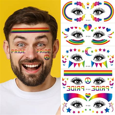 Amazon Sheets Rainbow Temporary Tattoos Pride Day Rainbow Face