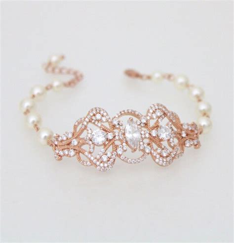 Rose Gold Bracelet Bridal Bracelet Bridal Jewelry Pearl