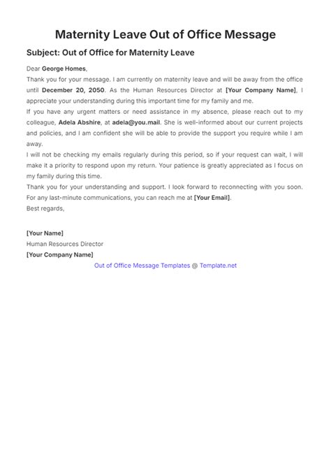Exle Maternity Leave Out Of Office Email Exle - Infoupdate.org