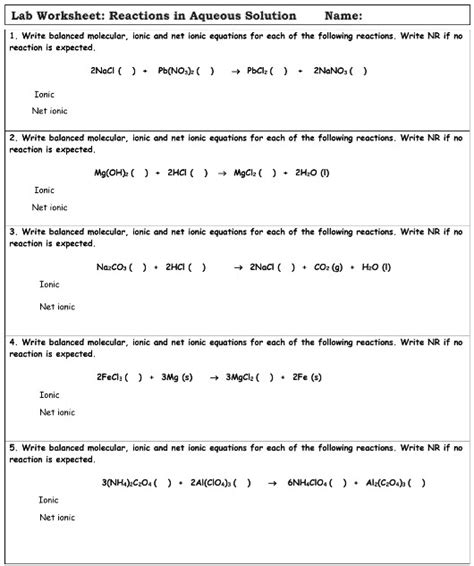 Net Ionic Equation Worksheet Worksheets Library Worksheets Library