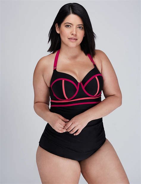 Contrast Binding Swim Tankini Top With Built In Balconette Bra Lane