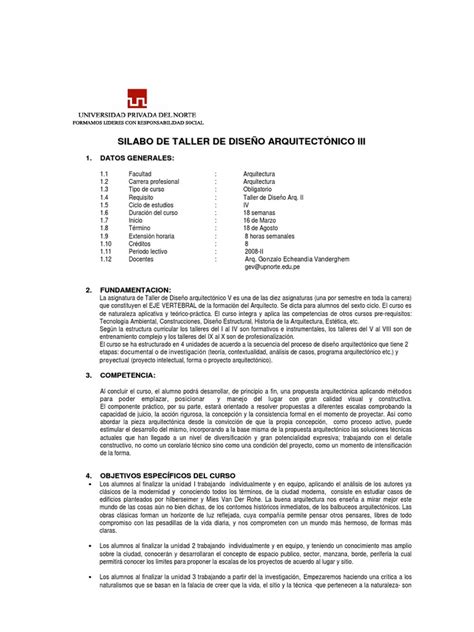 Sílabo De Taller De Proyectos Iii Pdf Diseño Evaluación