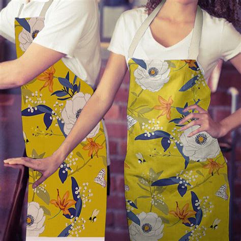 Lf Plant Printed Linen Apron Waterproof Kitchen Cooking Bibs Adult