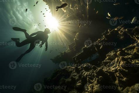 Free Diver Exploring A Shipwreck AI Generative 31563495 Stock Photo At