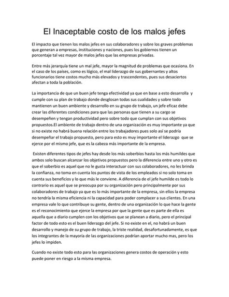 El Inaceptable Costo De Los Malos Jefes Pdf Descarga Gratuita