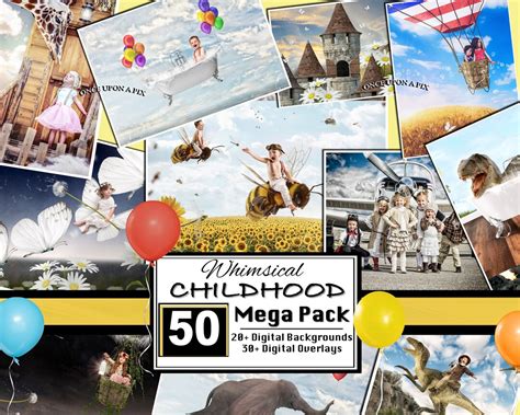 50 Set Childhood Digital Backdrops Digital Background Overlay Set