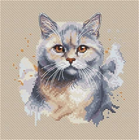 Watercolor British Shorthair Cross Stitch Pattern Code Ab