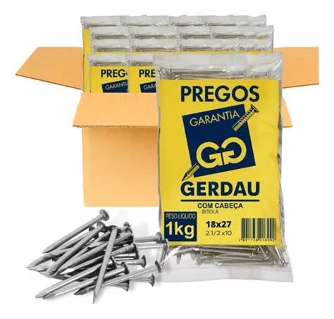 Prego Com Cabeça 18x27 Caixa 20 Kg Gerdau Polido Comprimento 62 1 Mm Diâmetro Nominal 3 4 Mm