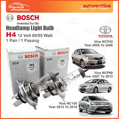 Toyota Vios Ncp42 Ncp90 Ncp150 Car Headlamp Halogen Head Light Bulb Bosch H4 P43t 12v 60