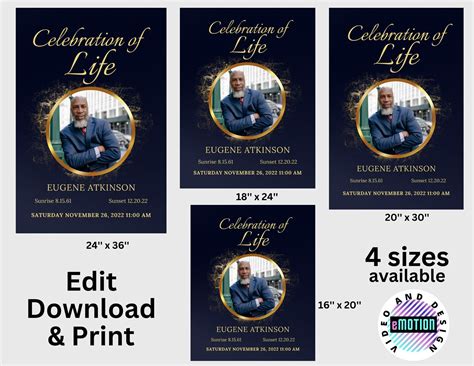 Celebration Of Life Funeral Welcome Sign Template Editable Memorial Service Poster Edit In