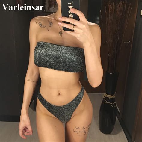 Buy Sexy Bandeau Black Shiny Glitter Bikini 2019 Women