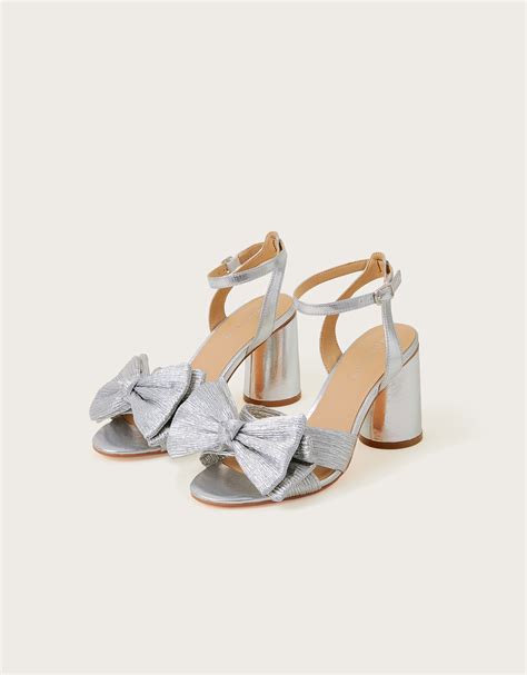 Bow Block Heel Sandals Silver Occasion Shoes Monsoon Uk