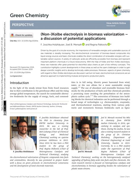 (PDF) (Non-)Kolbe electrolysis in biomass valorization – a discussion ...