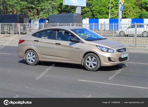 The car the Hyundai Solaris sedan of color a beige metallic – Stock ...