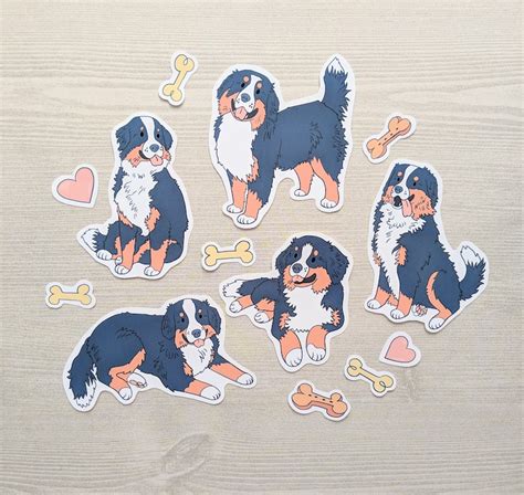 Dog Sticker Set Bernese Mountain Cute Happy Dog Sticker Etsy