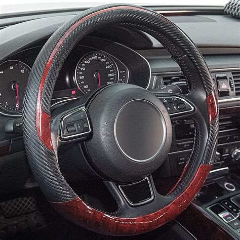 Xizopucy Wood Grain Steering Wheel Cover Red Universal Microfiber