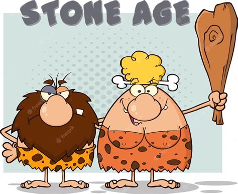 Premium Vector Caveman Couple Cartoon Mascot Characters With Woman