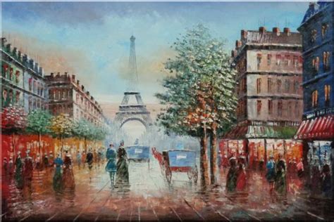 Impressionist Paris Street Toward To Eiffel Tower Cityscape Oil