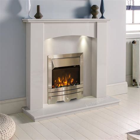 White Marble Stone Modern Curved Surround Electric LED Fireplace Suite ...