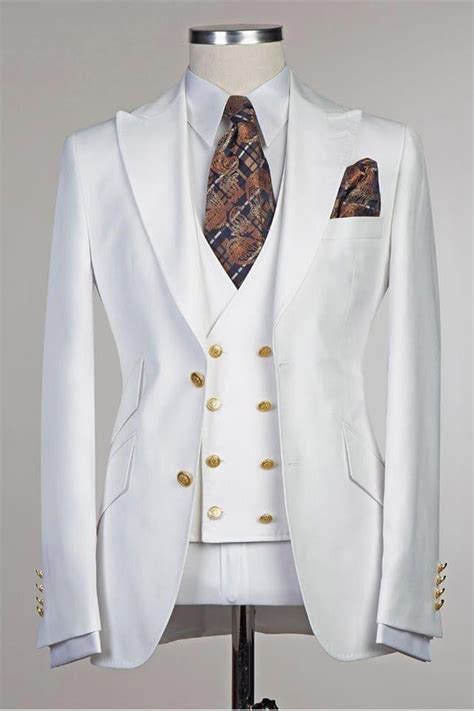 White Peaked Lapel Slim Fit Fashion Wedding Groom Suit Ballbella