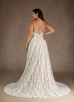 Azazie James Diamond White Nude A Line V Neck Lace Dress Azazie