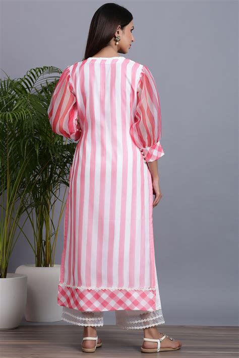 Order Organza Striped Kurta Set With Plazo Gillori