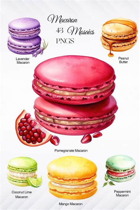 Watercolor Macaron Clipart Chocolate Banana Coconut Macaron Pink