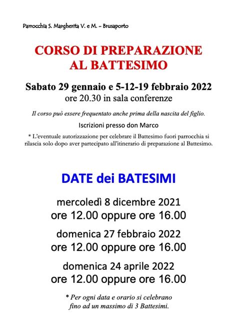 Corso Di Preparazione Al Battesimo Oratorio Di Brusaporto