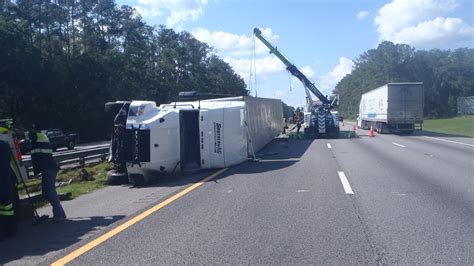 Semi Truck Carrying Frozen Food Overturns On I 75