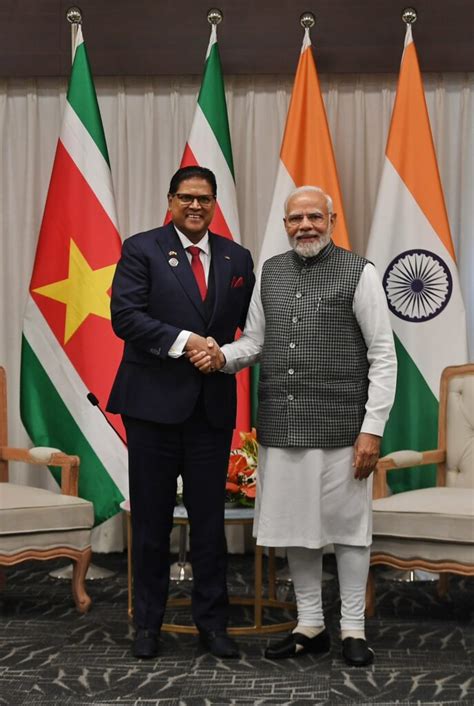 Pm Modi Meets Presidents Of Guyana Suriname On Margins Of Pravasi